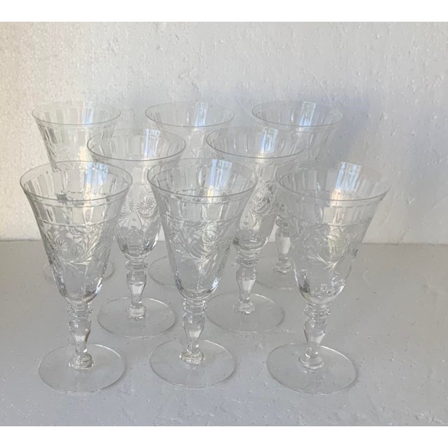 Elegant Victorian pattern hand cut crystal goblets set of 8.