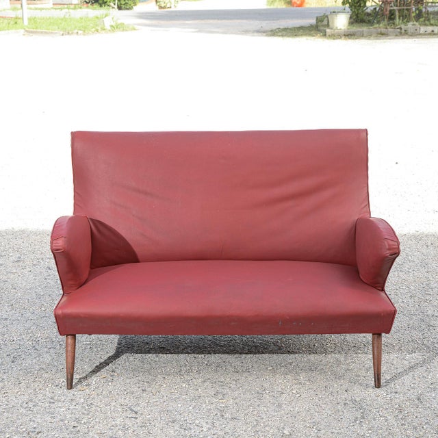 Red Red Faux Leather Sofa with Flared Wooden Feet, 1950s For Sale - Image 8 of 8