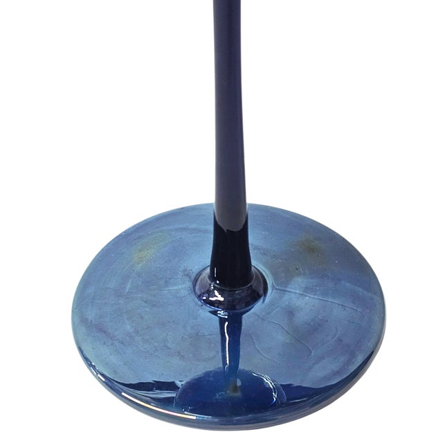 Blue Randy Strong Signed Cobalt Blue Feather Floral Wine Goblet 1980 For Sale - Image 8 of 9