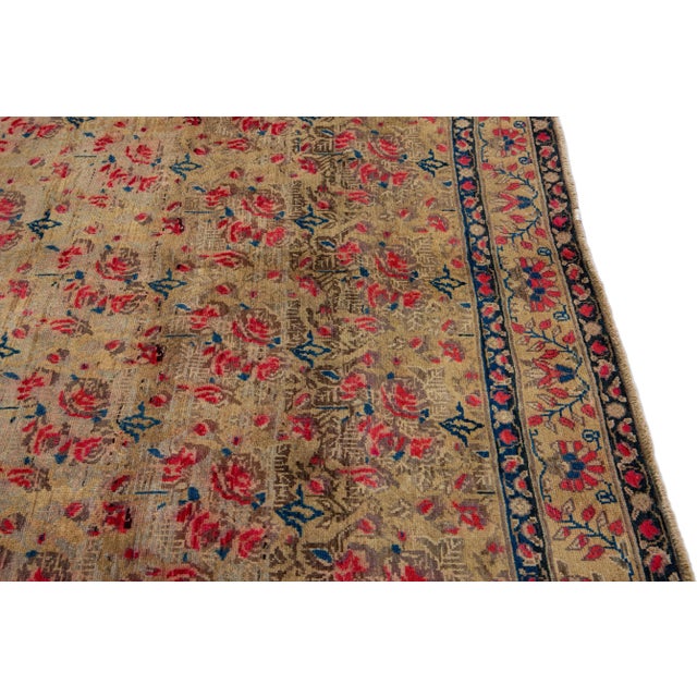 Antique Hamadan Brown Handmade Floral Motif Wool Rug For Sale - Image 9 of 10