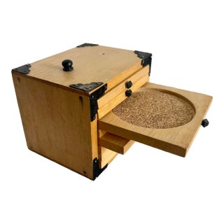 Vintage Wooden Chest With Coasters by Knobler - Set of 8 For Sale