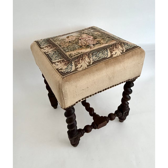 Early 20th Century Antique French Tapestry Barley Twist Stool For Sale - Image 5 of 11