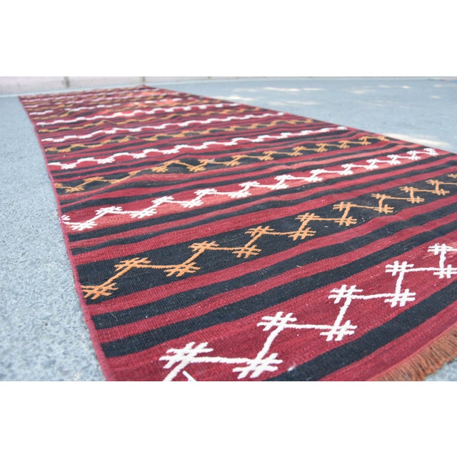 Burgundy 1960s Cabin Style Hand Knotted Kilim Runner For Sale - Image 8 of 11