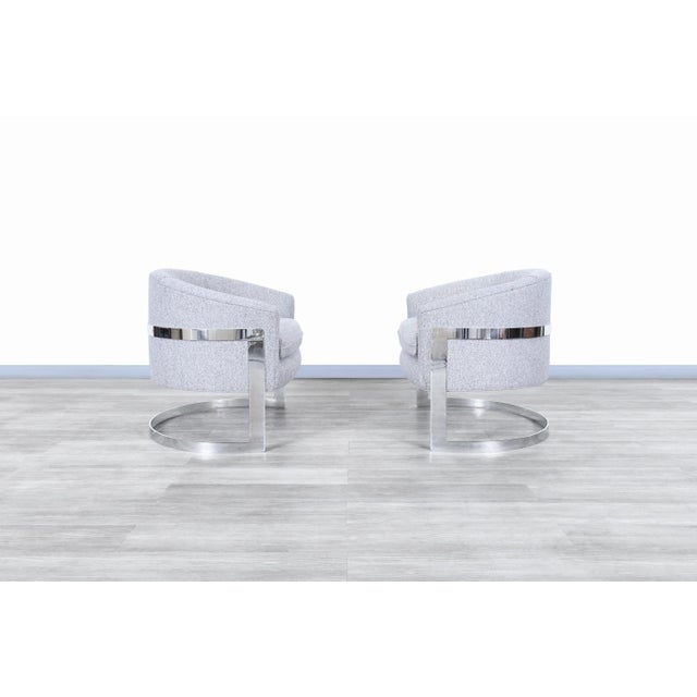 1970s Mid-Century Modern Chrome "Barrel" Lounge Chairs Attributed to Milo Baughman For Sale - Image 5 of 12