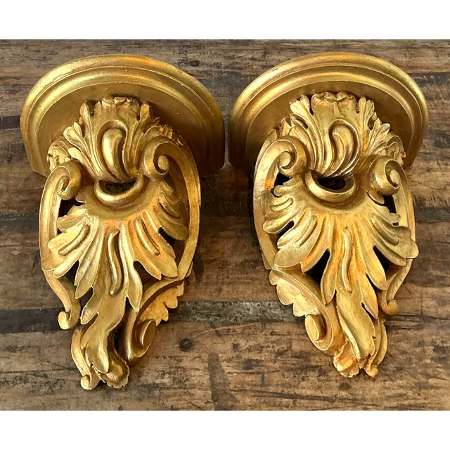 Late 20th Century Vintage Rococo Gilt Tipped Brackets - A Pair For Sale - Image 5 of 12