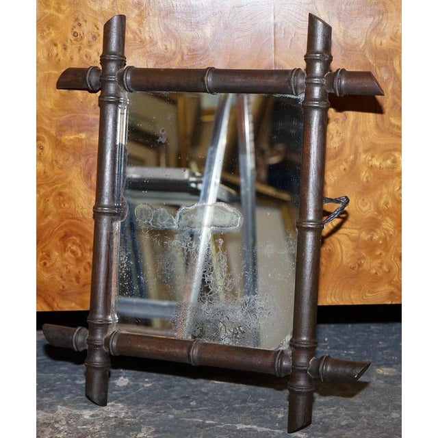 Wood Small Antique French Decorative Faux Bamboo Wall Mirror with Foxed Glass For Sale - Image 7 of 8