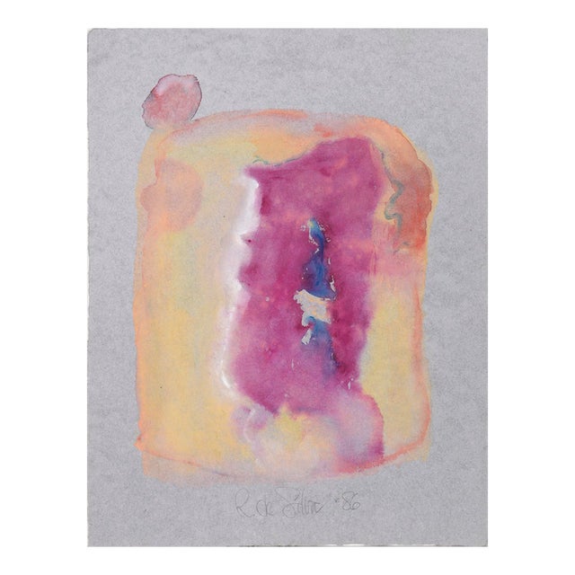 Magenta and Yellow Abstract Expressionist Composition in Acrylic on Paper by Ricardo De Silva For Sale