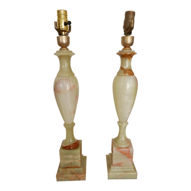 Traditional Tall Onyx Table Lamps - A Pair For Sale