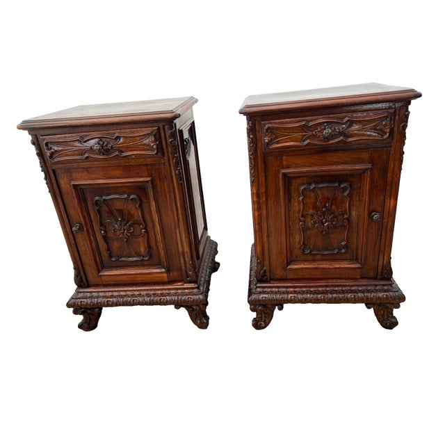 Gorgeous Antique Pair of Nightstands with Cabinet and hand cut Dovetail Drawer, Rococo Revival by: G. Colombo & Figli,...
