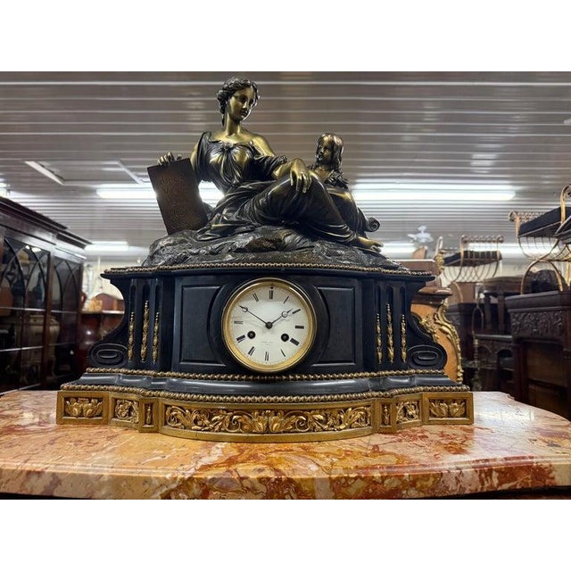 Raingo Freres Bronze and Slate French Louis XV Style Figural Mantel Clock For Sale In Philadelphia - Image 6 of 12