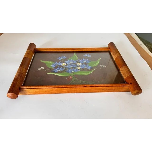 Wood Art Deco Hand Painted Wood Tray Brown Color, France, 1940s For Sale - Image 7 of 11