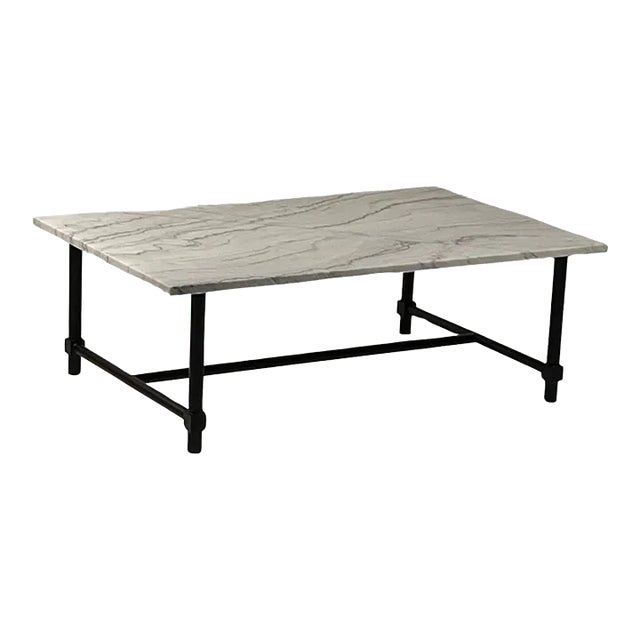 Chic 'Balustre' Blackened Iron and Honed Marble Coffee Table by Design Frères For Sale