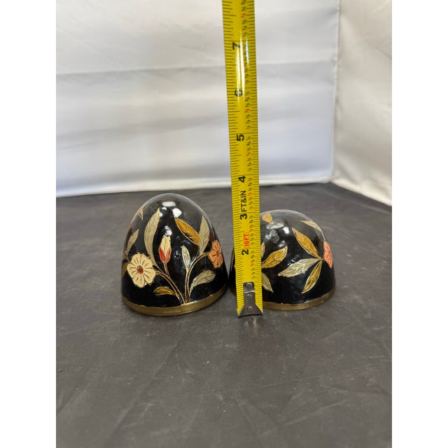 Vintage Black Gold Orange Cloisonné Brass Enamel Floral Egg Trinket Box 6 In For Sale - Image 10 of 11