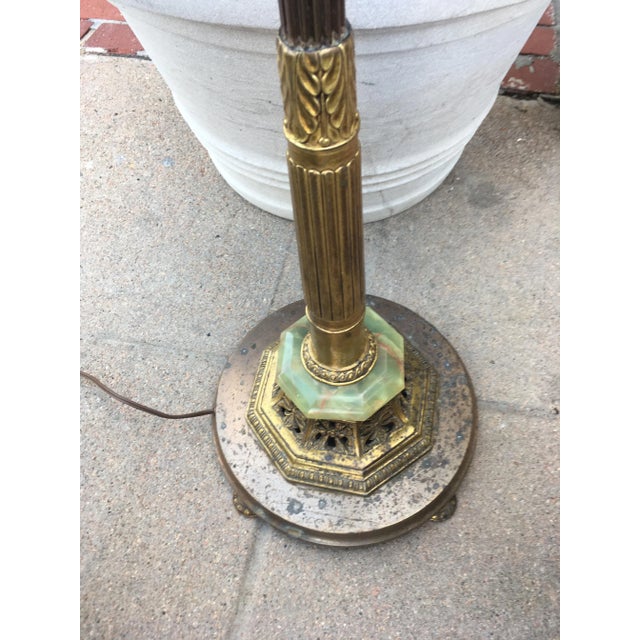 Metal Art Deco Green Onyx & Brass Torchiere Floor Lamp by Artistic Lamp Manufacturing Company Circa 1940s For Sale - Image 7 of 13