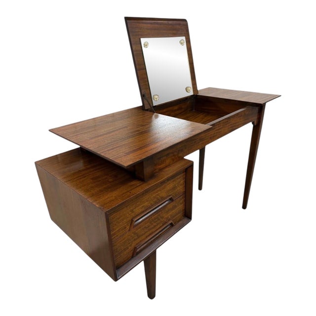 Mid-Century Modern Drexel Perspective for Milo Baughman Walnut Desk Vanity Via For Sale