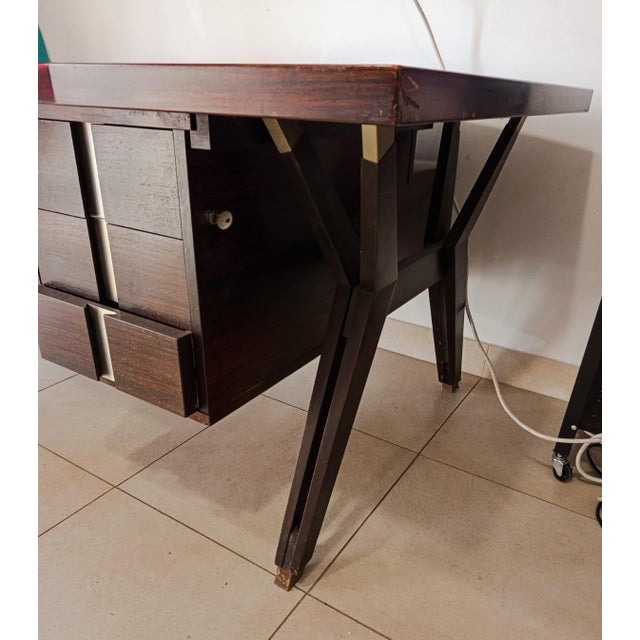 Wood Executive Desk and Tolomeo Chair by Ico Parisi for Mim Roma, 1960s, Set of 2 For Sale - Image 7 of 18