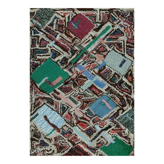1940s Multicolor Abstract Folk Art American Hooked Rug 2'5" X 3'6" Handknotted Wool Carpet For Sale