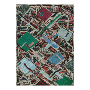 1940s Multicolor Abstract Folk Art American Hooked Rug 2'5" X 3'6" Handknotted Wool Carpet