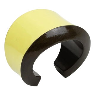 Salvatore Ferragamo Yellow and Brown Wood Enameled Cuff Bracelet Bangle For Sale