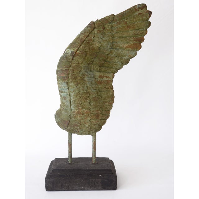 Large Rustic Verdigris Wing Sculptures on Stands - A Pair For Sale - Image 4 of 18