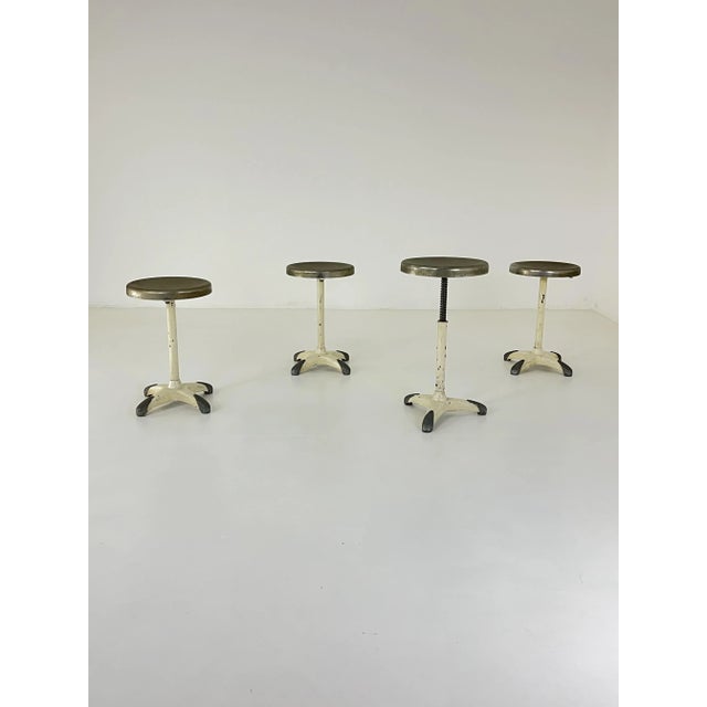 1930s Vintage Italian Industrial Stools in Lacquered Metal, 1930, Set of 4 For Sale - Image 5 of 12