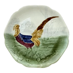 19th Century Blue Majolica Pheasant Plate Choisy Le Roi
