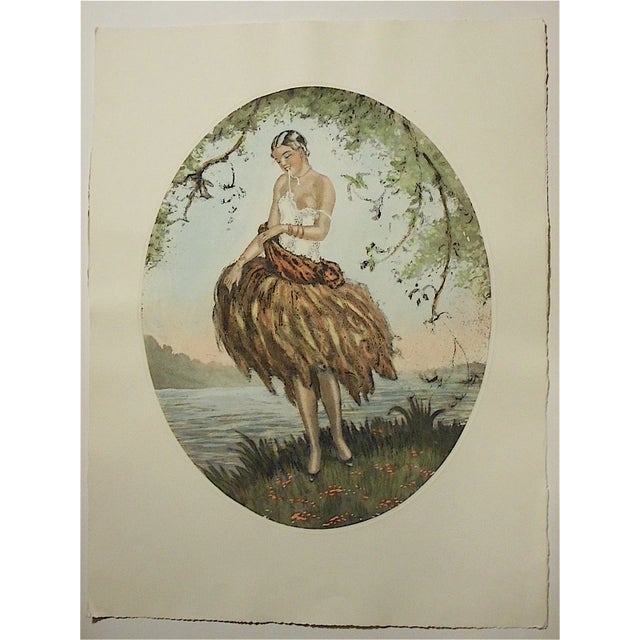 This vintage hand colored engraving depicts an attractive woman in the "roaring 20's". Printed on one side only on...