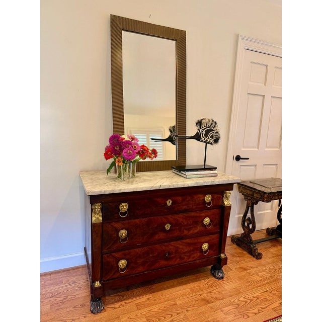 Wood Late 19th Century Fine French Empire Flame Mahogany Commode with Bronze Carytids For Sale - Image 7 of 7