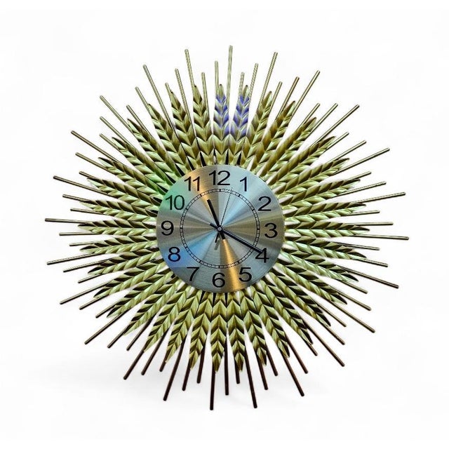 Gold Mid Century Sunburst Clock For Sale - Image 8 of 13