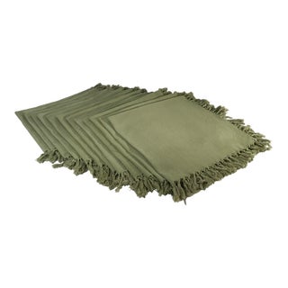Vintage Avocado Green Fringe Dinner Napkins - Set of 12 For Sale
