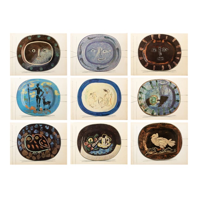 1955 Set of 9 Vintage Prints of Picasso's Ceramic Platters For Sale