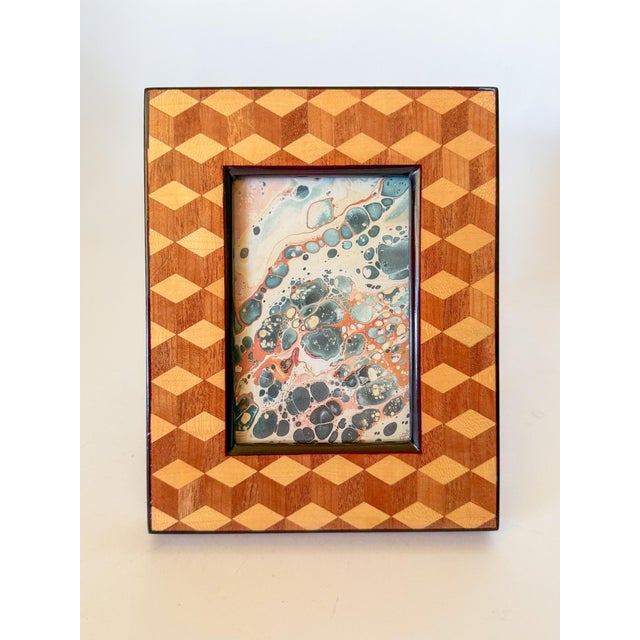 Lacquered Inlaid Wood Picture Frame For Sale - Image 4 of 6