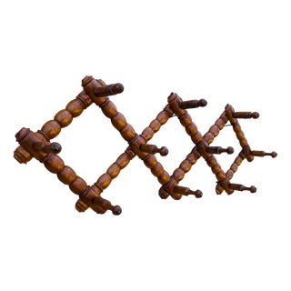 Antique Wall Mounted Turned Wood Folding Coat Rack, 1890s For Sale