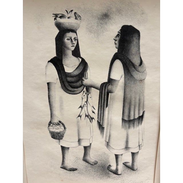 Rare Vintage 1040s Limited Edition Francisco Dosamantes Lithograph of Fishwives at the Market For Sale In Sacramento - Image 6 of 9