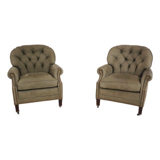 Pair Hancock & Moore Suede Lounge Chairs For Sale