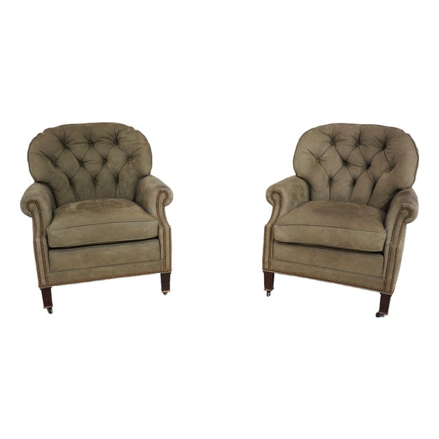Pair Hancock & Moore Suede Lounge Chairs For Sale
