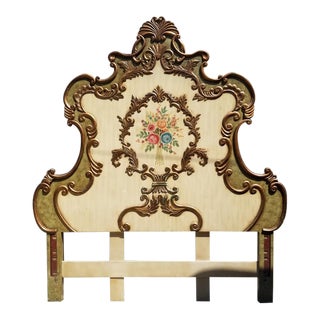 Antique French Provincial Hand-Painted Queen Headboard For Sale