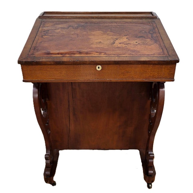 Victorian Antique English 19th C Victorian Mahogany Slant Top Davenport Desk For Sale - Image 3 of 16