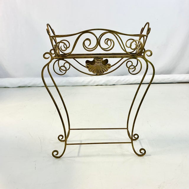 1970s Vintage Neoclassical Hollywood Regency Metal Plant Stand With Scroll Design For Sale - Image 4 of 13