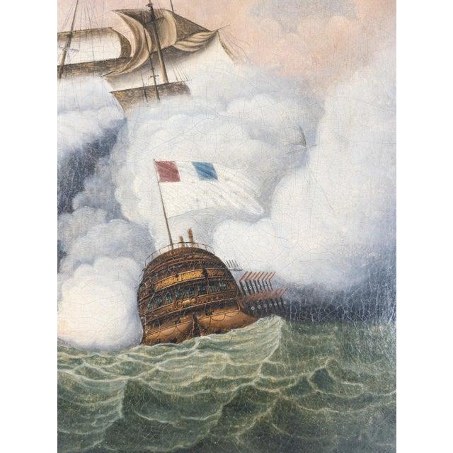 Wood China Trade English Oil Painting of Naval Battle For Sale - Image 7 of 13