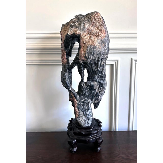 Large Chinese Scholar Rock Lingbi Stone on Display Stand For Sale - Image 15 of 18