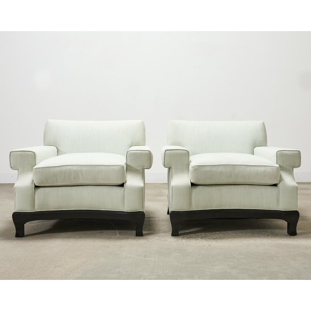 Modern Pair of A. Rudin 619 Modern Ebonized Ming Style Lounge Chairs For Sale - Image 3 of 18