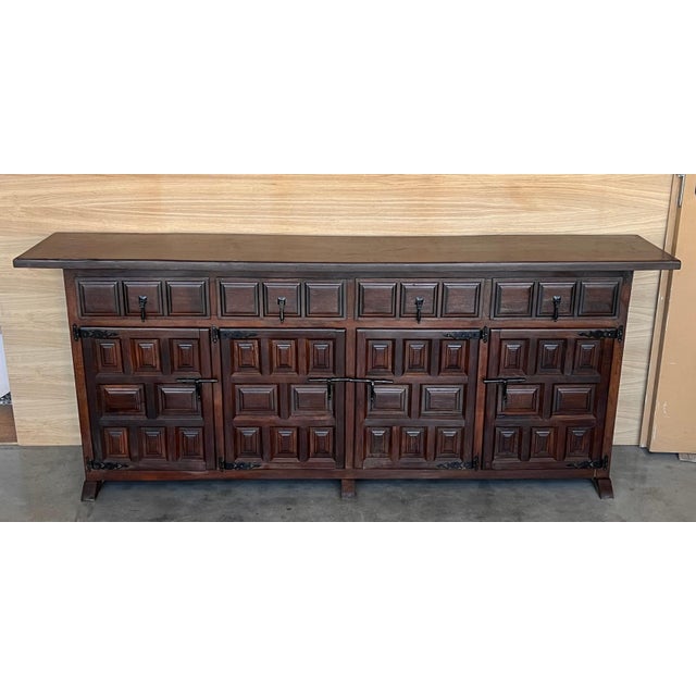 19th Century Large Catalan Spanish Baroque Walnut Tuscan Credenza or Buffet For Sale - Image 16 of 18