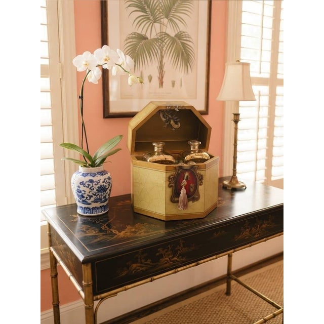 Vintage Italian Florentine Style Hand-Painted Wooden Tantalus & Decanter Set - 5 pcs For Sale - Image 10 of 12