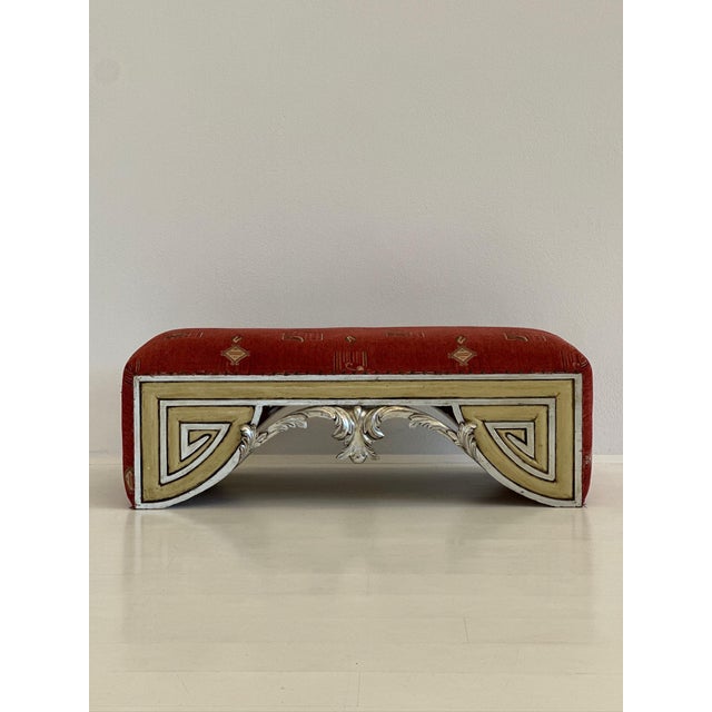 Eclectic Bench in Wood and Fabric, 1980s For Sale - Image 3 of 10