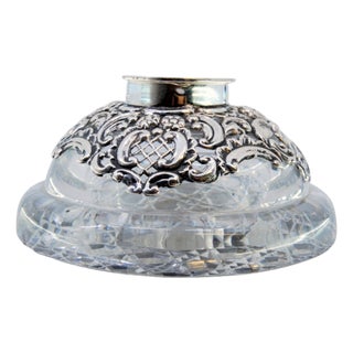 Glass Inkwell with Silver Applications For Sale