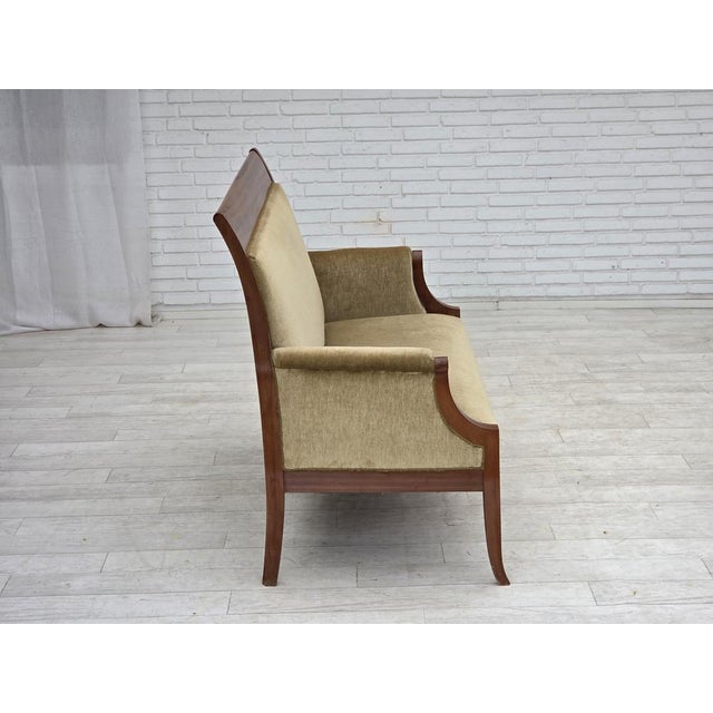 Wood Danish 2-Seater Highback Sofa in Furniture Velour and Lacquered Teak Wood, 1950s For Sale - Image 7 of 18