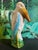 A rare Saint Clément majolica absinthe pitcher formed as a Marabou stork, circa 1900. Hand-glazed in soft whites, sky blue...