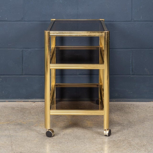 Vintage Brass and Smoked Glass Drinks Trolley from Maison Jansen, 1970 For Sale - Image 6 of 18