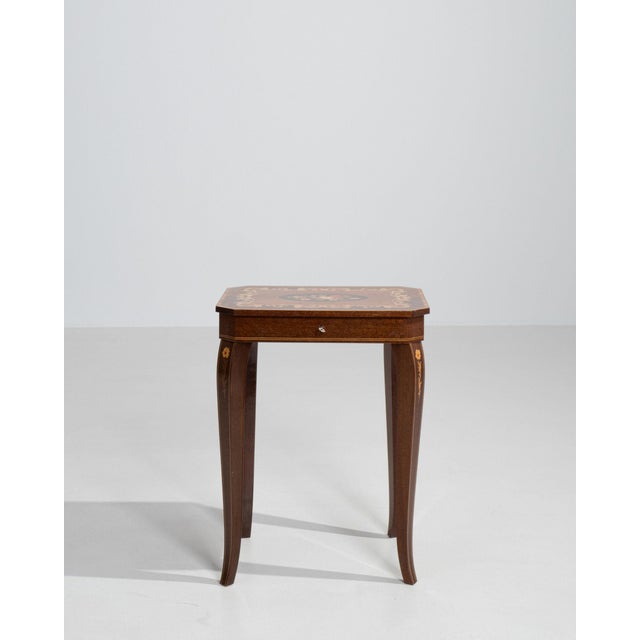 Art Nouveau 1960-1969 Italy Rich Walnut Brown Inlaid Marquetry Side Table For Sale - Image 3 of 11